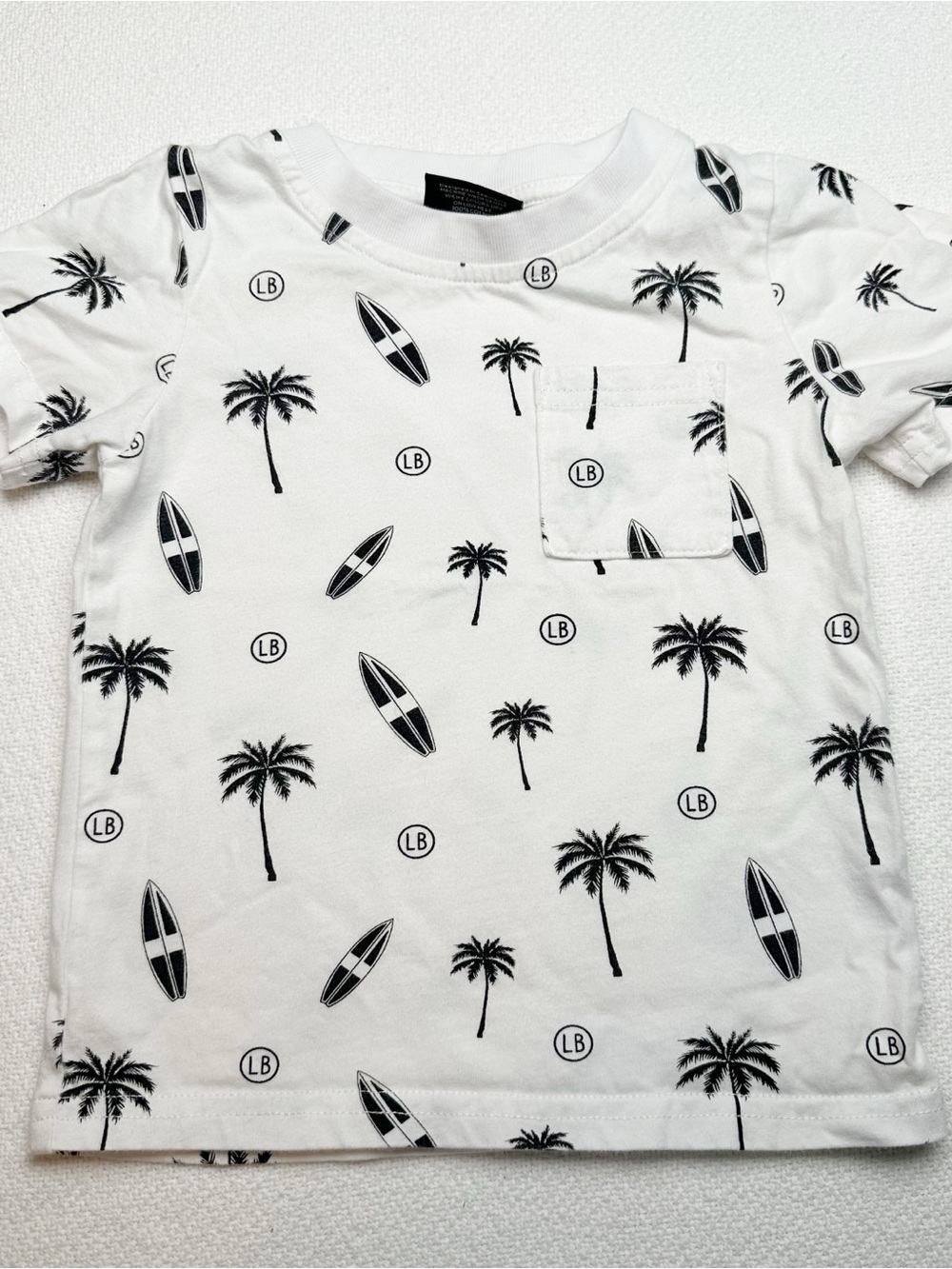 Little Bipsy White Palm & Surf Pocket tee